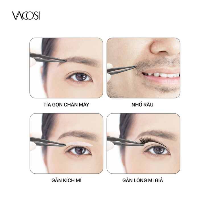 T02 - Nhíp Đầu Xéo VACOSI Slanted Tweezers (Màu Đen)