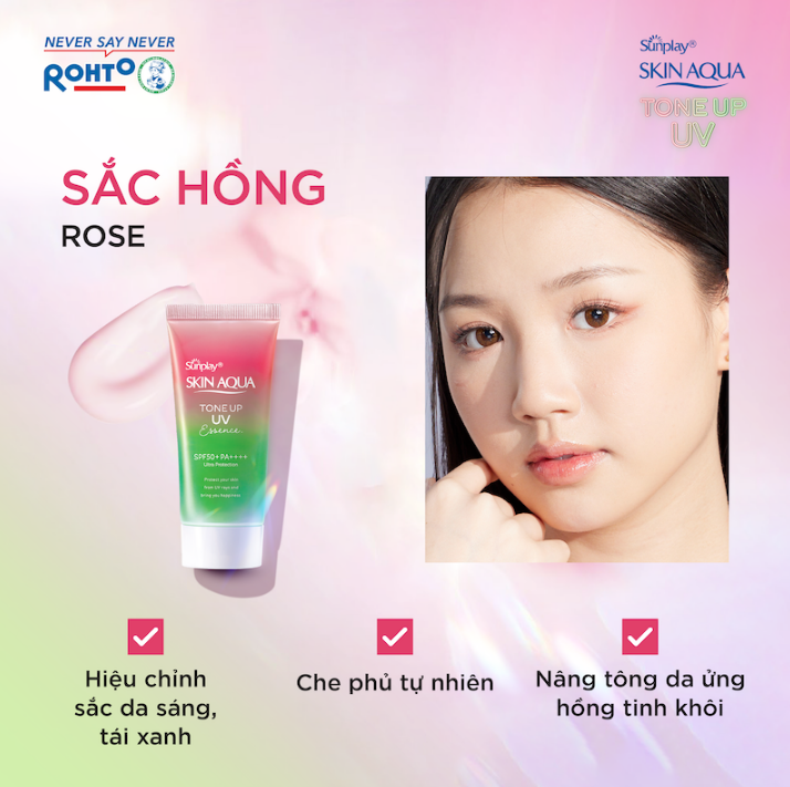 Tinh Chất Chống Nắng Sunplay SKIN AQUA Hiệu Chỉnh Sắc Da Tone Up UV Essence Happiness Aura - Rose SPF 50+/Pa++++ 50g (Hồng-Tuýp)