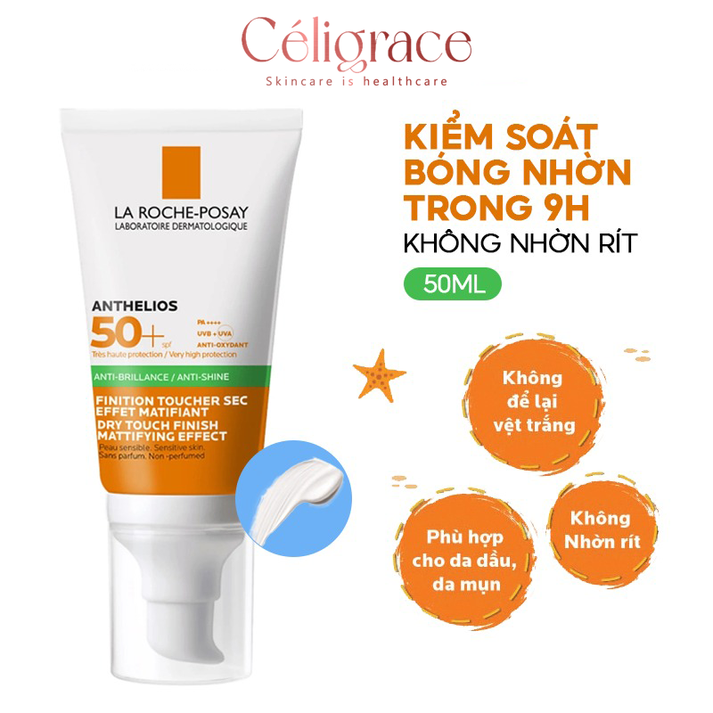 Kem Chống Nắng La Roche-Posay Kiểm Soát Dầu SPF50+ Anthelios Anti-Shine Gel-Cream Dry Touch Finish Mattifying Effect SPF50+ 50ml (Vạch Xanh Lá)
