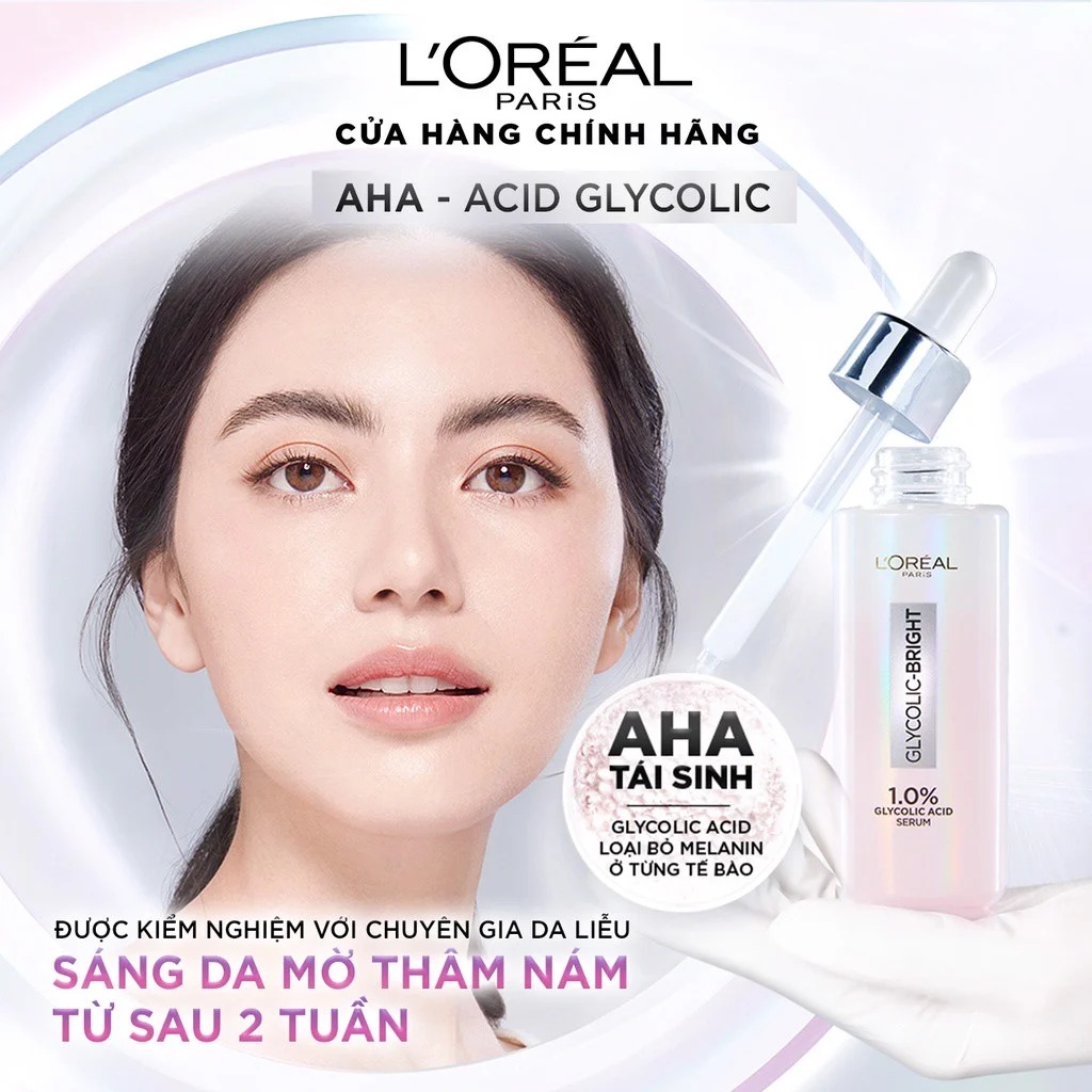 Serum L'OREAL Dưỡng Sáng Và Mờ Thâm Nám Glycolic-Bright Instant Glowing Serum 1.0% Glycolic Acid 30ml