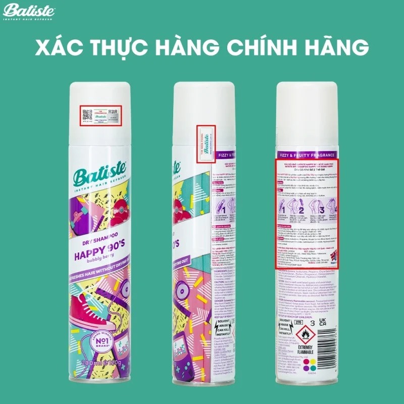 Dầu Gội Khô Batiste Giúp Làm Sạch, Tóc Bồng Bềnh Dry Shampoo 200ml