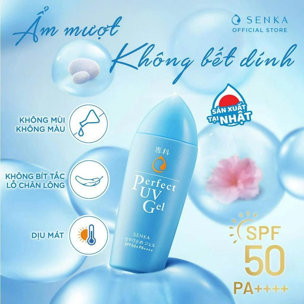Gel Sữa Chống Nắng Senka Ẩm Mượt Cho Da Khô Perfect UV Gel SPF50/PA++++ 80ml