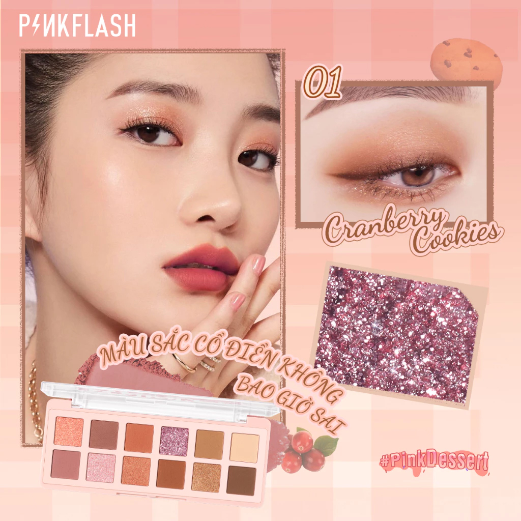 Phấn Mắt PINKFLASH 12 Ô Lâu Trôi Có Nhũ Ánh Kim Pink Dessert Pro Touch Eyeshadow Palette PF-E15