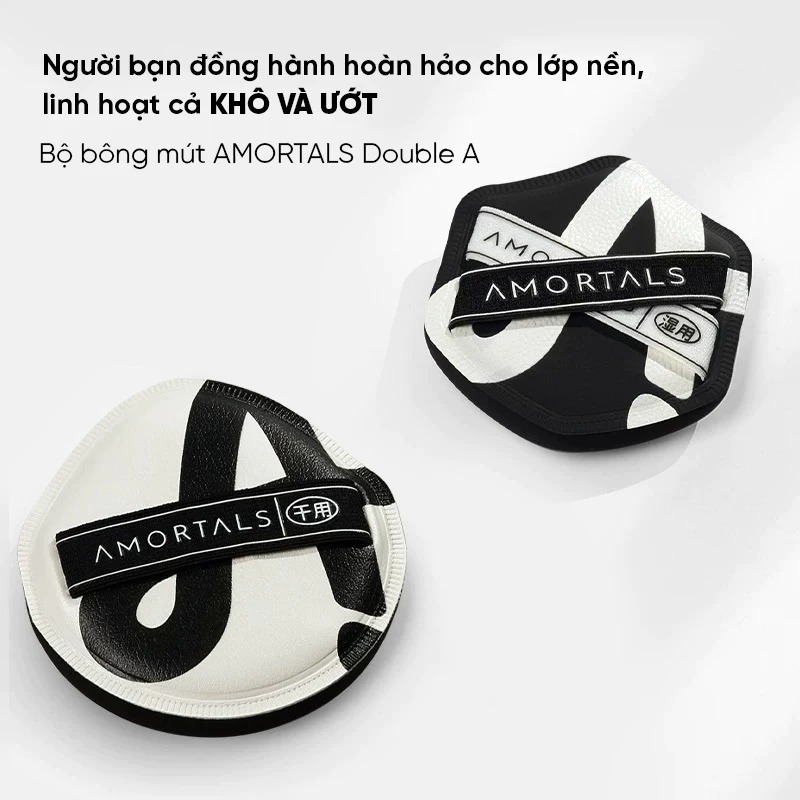 Set 2 Bông Mút Trang Điểm AMORTALS Căng Bóng, Che Phủ Tốt Double A Powder Puff Set (2 Bông Mút+ 1 Hộp Đựng)