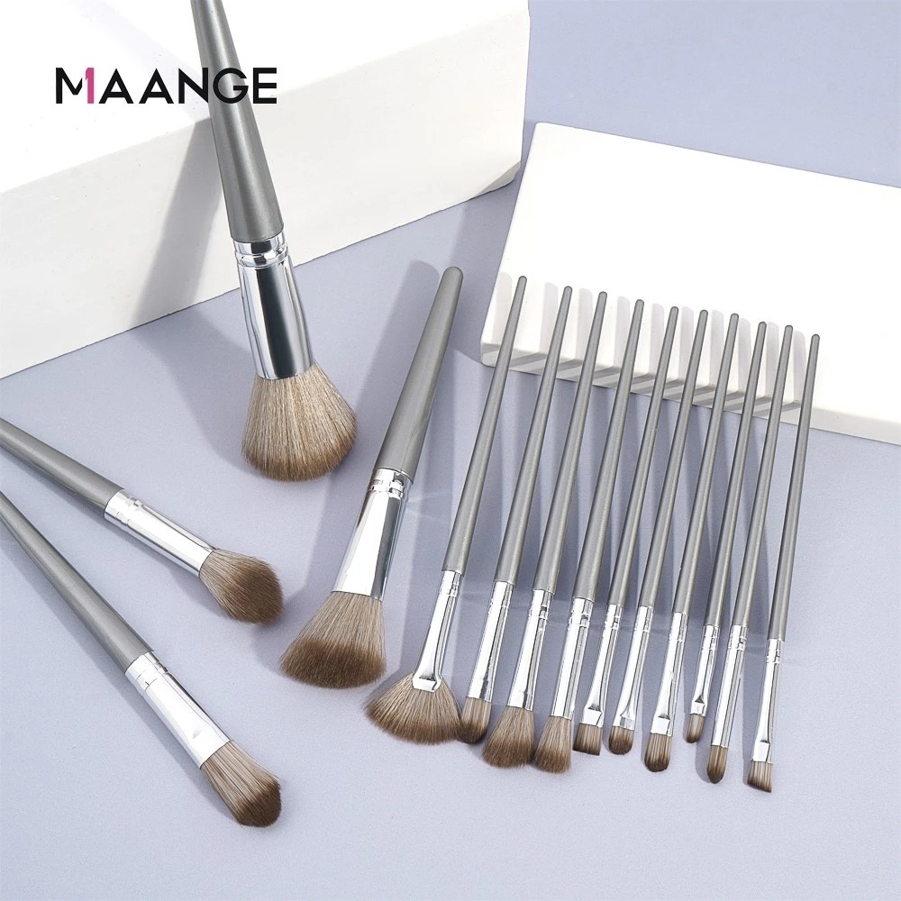 MAANGE - Bộ 14 Cọ Trang Điểm Kèm Bao Da 1414 (Màu Bạc)