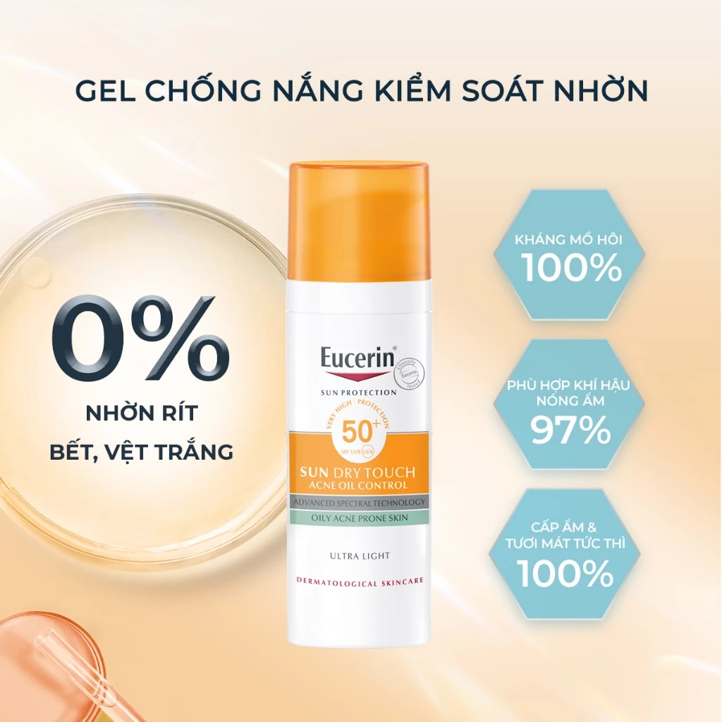 Kem Chống Nắng Eucerin Kiềm Dầu & Ngừa Mụn Sun Dry Touch Acne Oil Control SPF 50+ 50ml