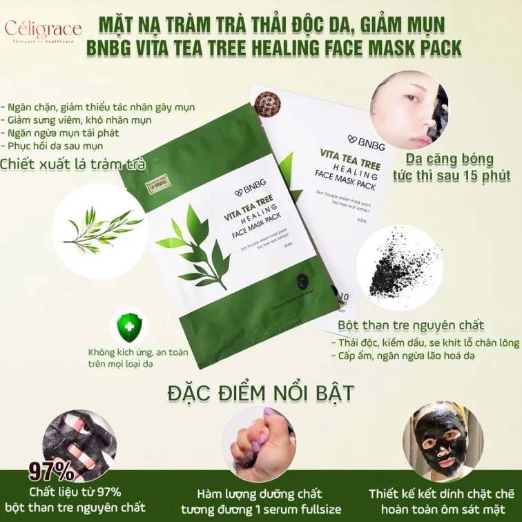Mặt Nạ BNBG Tràm Trà Giúp Thải Độc Da, Giảm Mụn Vita Tea Tree Healing Face Mask Pack 30ml