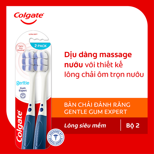 Bộ 2 Bàn chải COLGATE Gentle Gum Expert Lông Dày Siêu Mềm, Ôm Sát Nướu, Giảm Chảy Máu Nướu