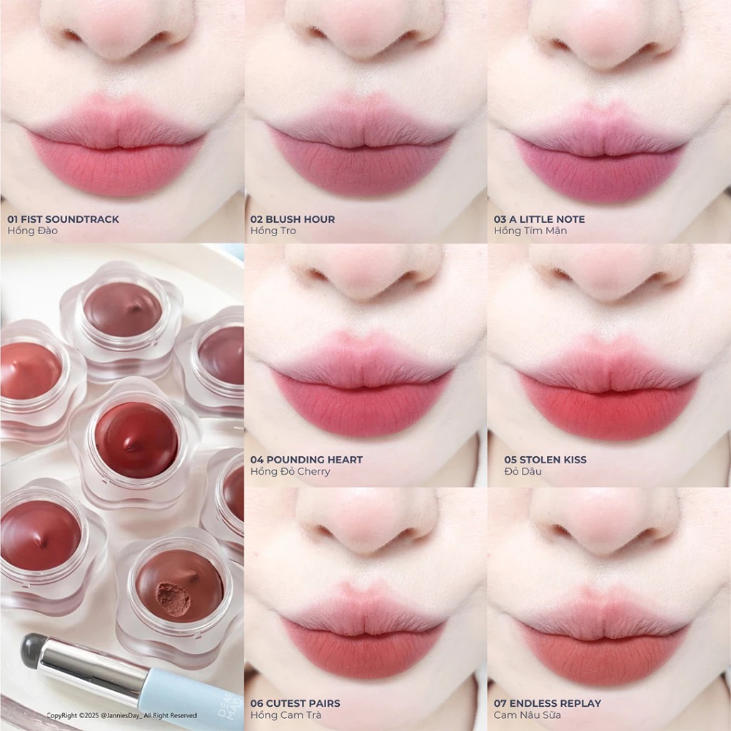 Son Kem Bùn Dearmay Kiêm Má Hồng Mờ Lì Thuần Chay Pure Falling Mood Lip Pot 6.5g