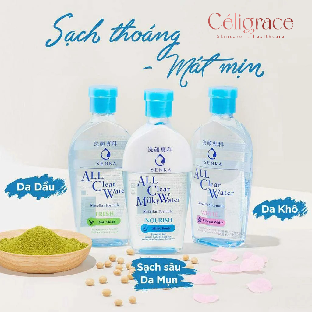 Nước Tẩy Trang Senka Cấp Ẩm, Dưỡng Sáng Da All Clear Water Micellar Formula Bright 230ml (Hồng)