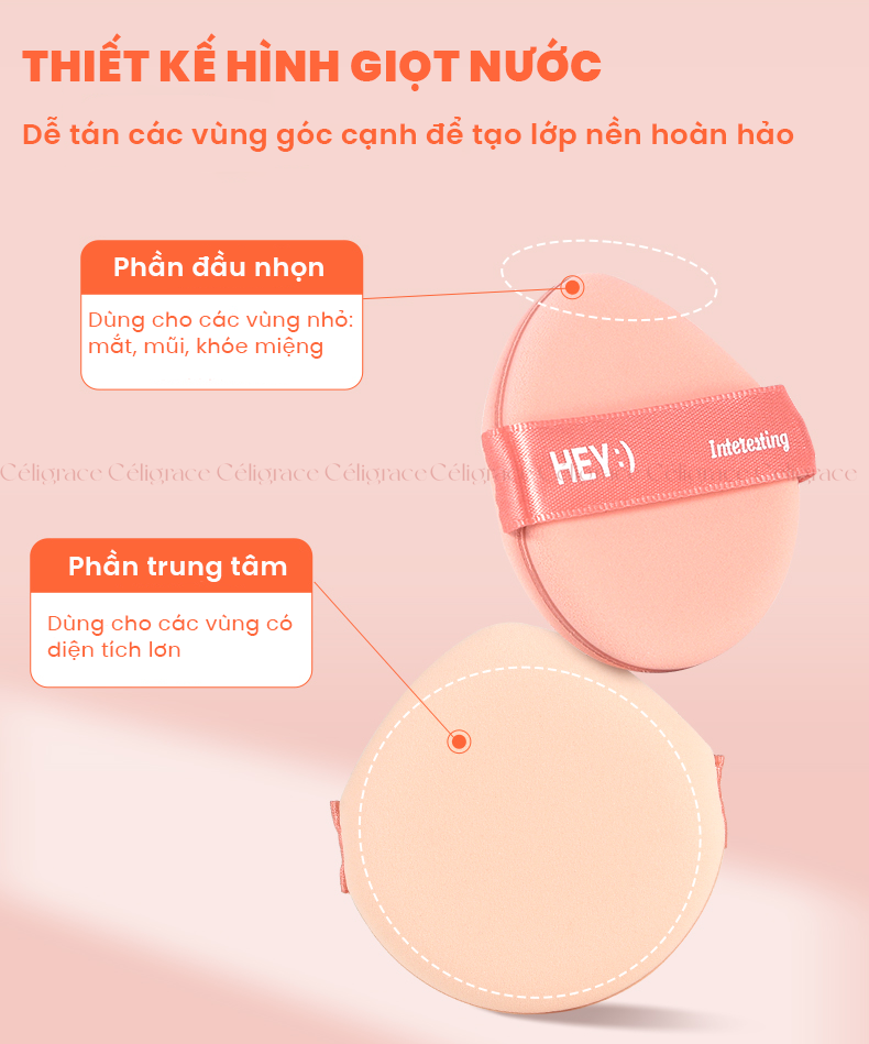 H-9067 - Hộp Set 4 Bông Phấn HEY Kèm Giỏ Đựng Xinh Xắn (Cam)