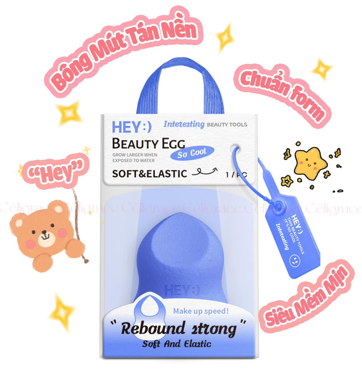 [HEY-KMHDP] H-9001 - Bông Mút Trang Điểm Nền HEY Beauty Egg Hình Hồ Lô Vạt Xéo 24g
