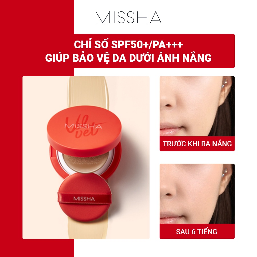 Cushion MISSHA Kiềm Dầu Che Phủ Cao Velvet Finish SPF50+/PA+++ 15g (Đỏ)