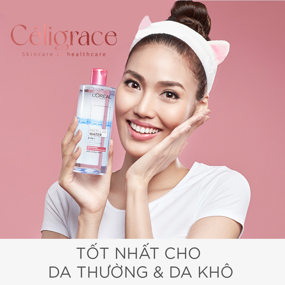 Nước Tẩy Trang L'OREAL Dưỡng Ẩm Cho Da Thường, Khô Micellar Water 3-in-1 Moisturizing Even For Sensitive Skin (Nắp Hồng)