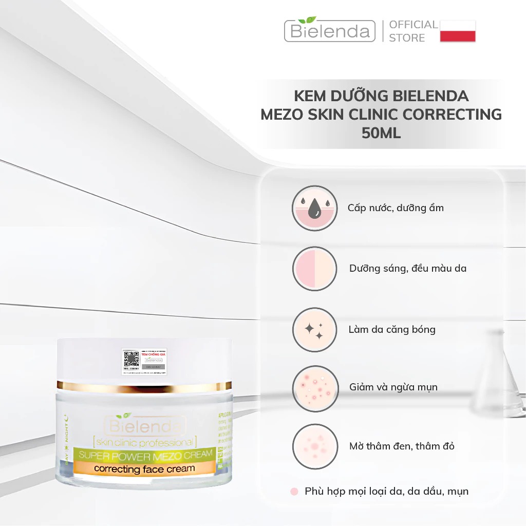 Kem Dưỡng Bielenda Dưỡng Trắng Mờ Thâm Super Power Mezo Correcting Face Cream 50ml