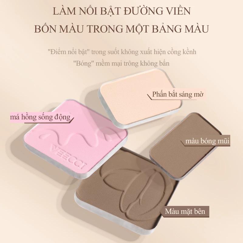 Bảng Phấn Bắt Sáng Và Tạo Khối VEECCI 4 Ô Tự Nhiên Lâu Trôi Chống Nước 9g