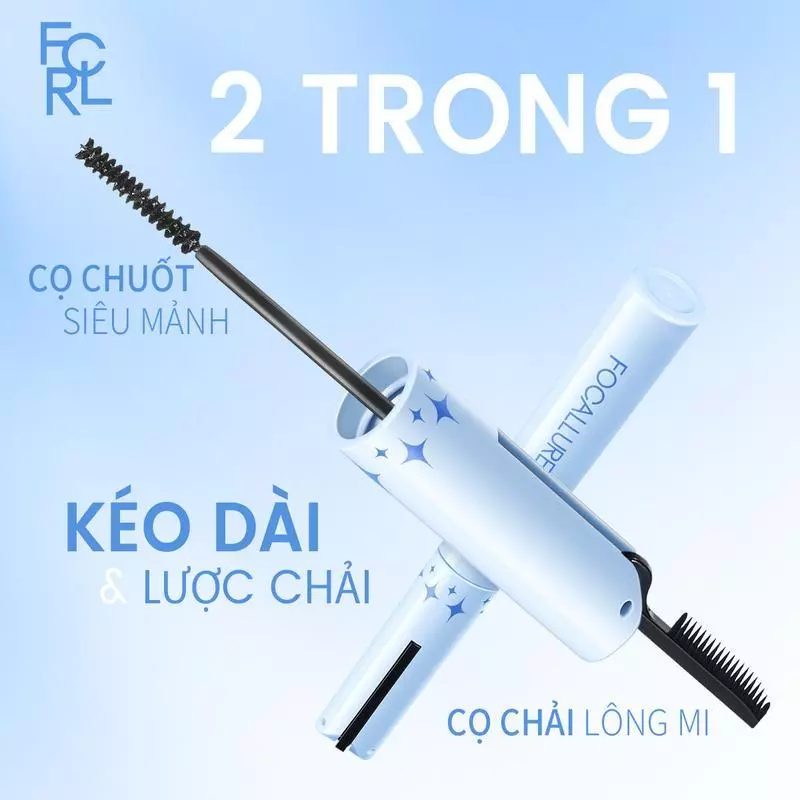 Mascara FOCALLURE Siêu Mịn 2mm Chống Thấm Nước Có Lược Chải Mi Làm Cong LE01 (Xanh)