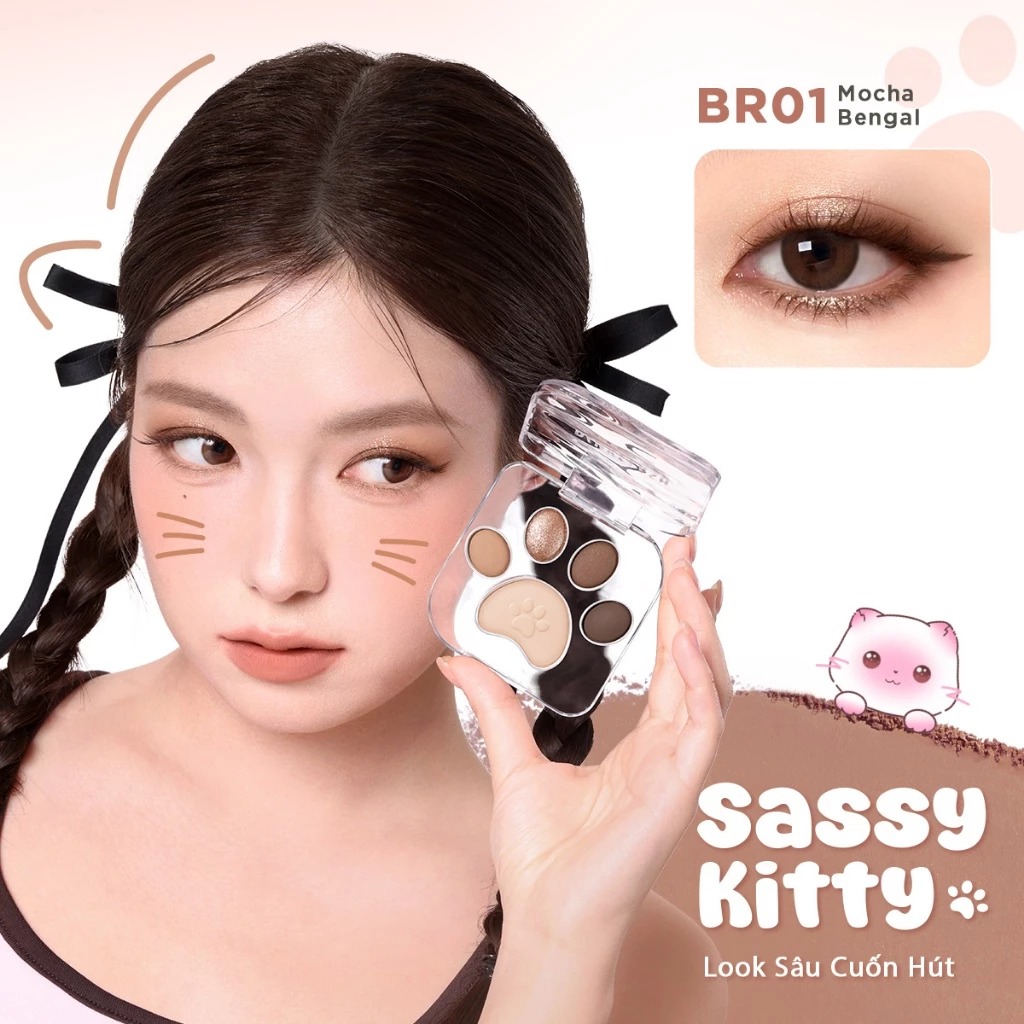 Bảng Phấn Mắt 5 Ô PINKFLASH Meow Paw Mịn Màng, Lâu Trôi 6g