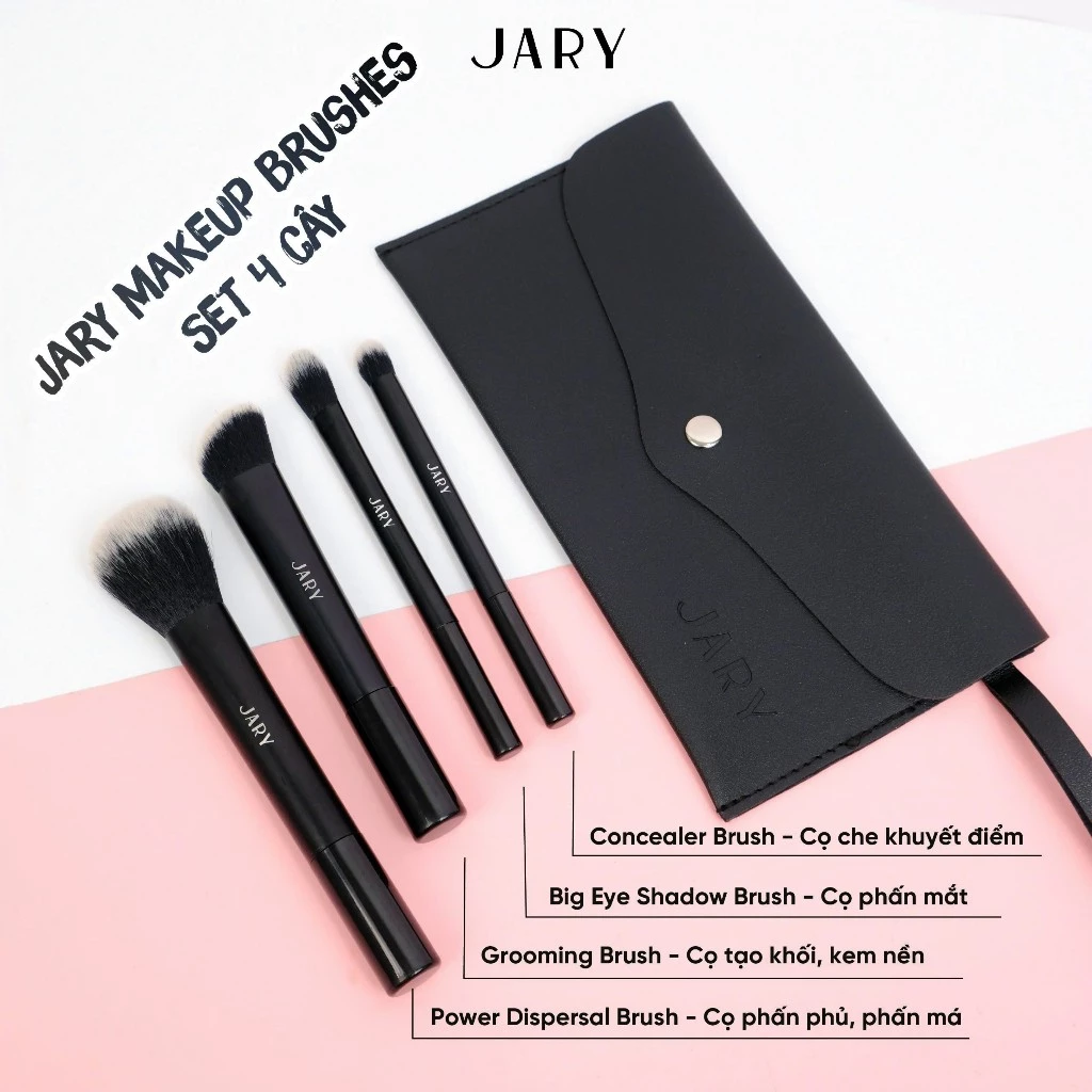 Bộ Cọ Trang Điểm 4 Cây Kèm Túi Đựng Da PU JARY Makeup Brush Set