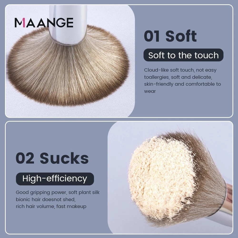 MAANGE - Bộ 14 Cọ Trang Điểm Kèm Bao Da 1414 (Màu Bạc)