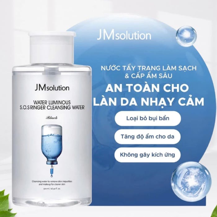 Nước Tẩy Trang Jmsolution Loại Bỏ Bụi Bẩn, Cấp Ẩm Water Luminous SOS Ringer Cleansing Water Black