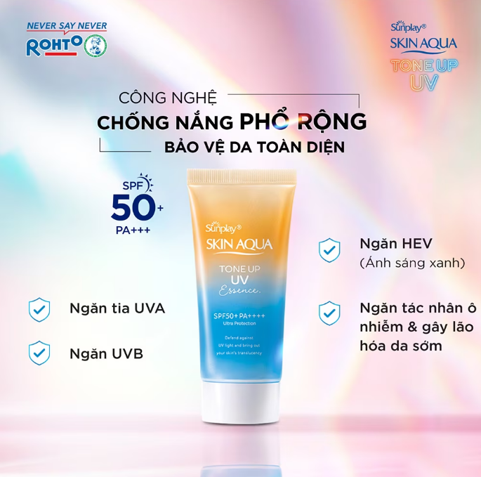 Tinh Chất Chống Nắng Sunplay SKIN AQUA Hiệu Chỉnh Sắc Da Tone Up UV Latte Beige Essence SPF50+ PA++++ 50g (Cam-Tuýp)