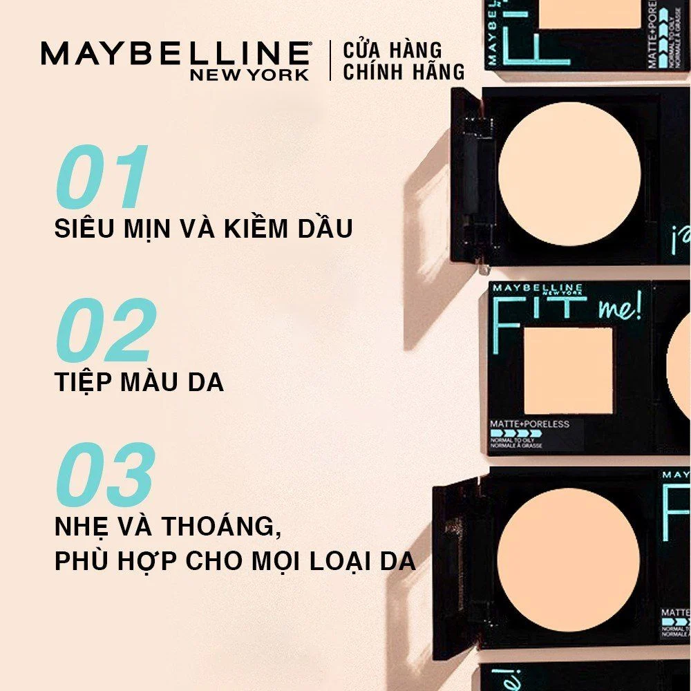 Phấn Phủ MAYBELLINE Dạng Nén Mịn Lì, Kiềm Dầu Hiệu Quả Fit Me Matte Poreless Powder 8.5g (Hộp Vuông)