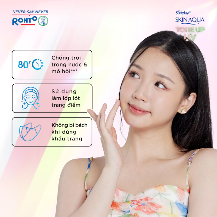 Sữa Chống Nắng Sunplay SKIN AQUA Hiệu Chỉnh Sắc Da Tone Up UV Milk Happiness Aura - Rose SPF50+/PA++++ 50g (Hồng-Chai)