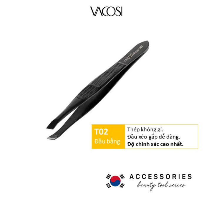 T02 - Nhíp Đầu Xéo VACOSI Slanted Tweezers (Màu Đen)