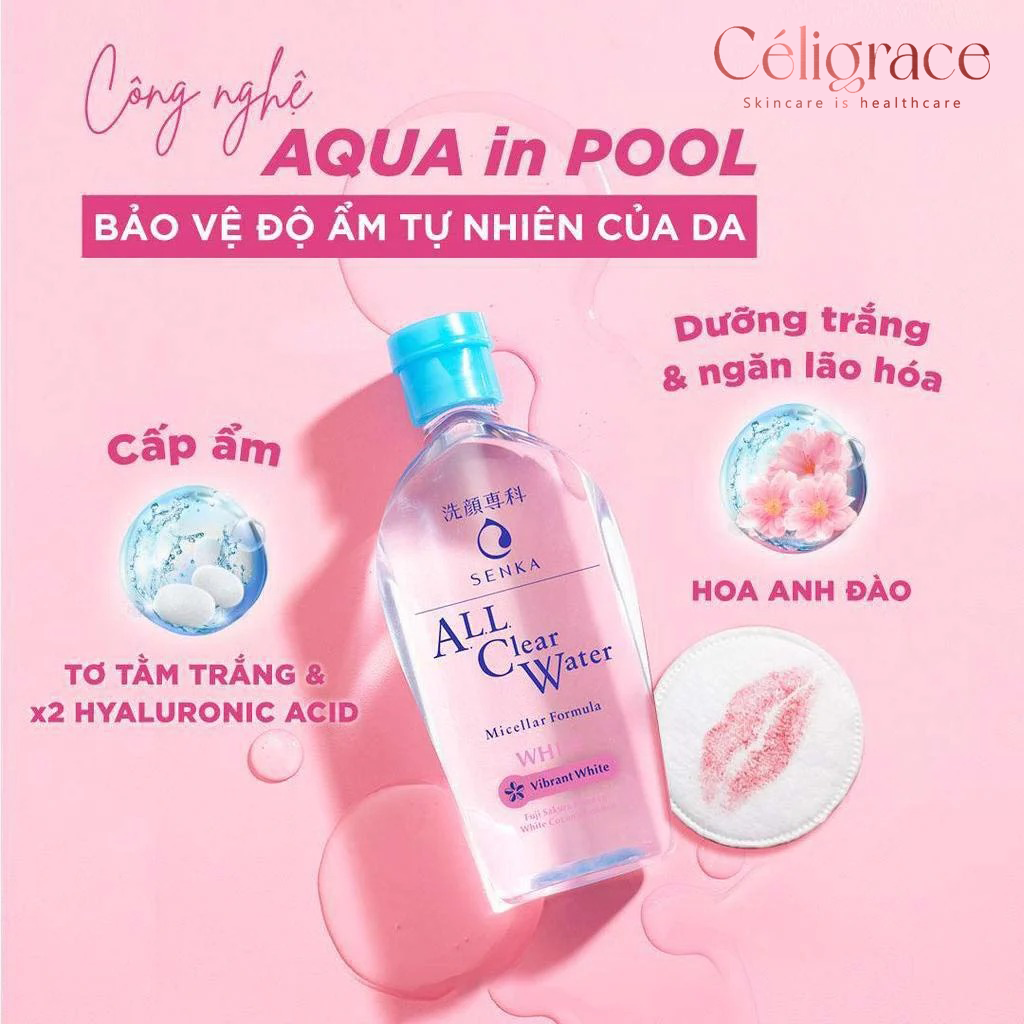 Nước Tẩy Trang Senka Cấp Ẩm, Dưỡng Sáng Da All Clear Water Micellar Formula Bright 230ml (Hồng)