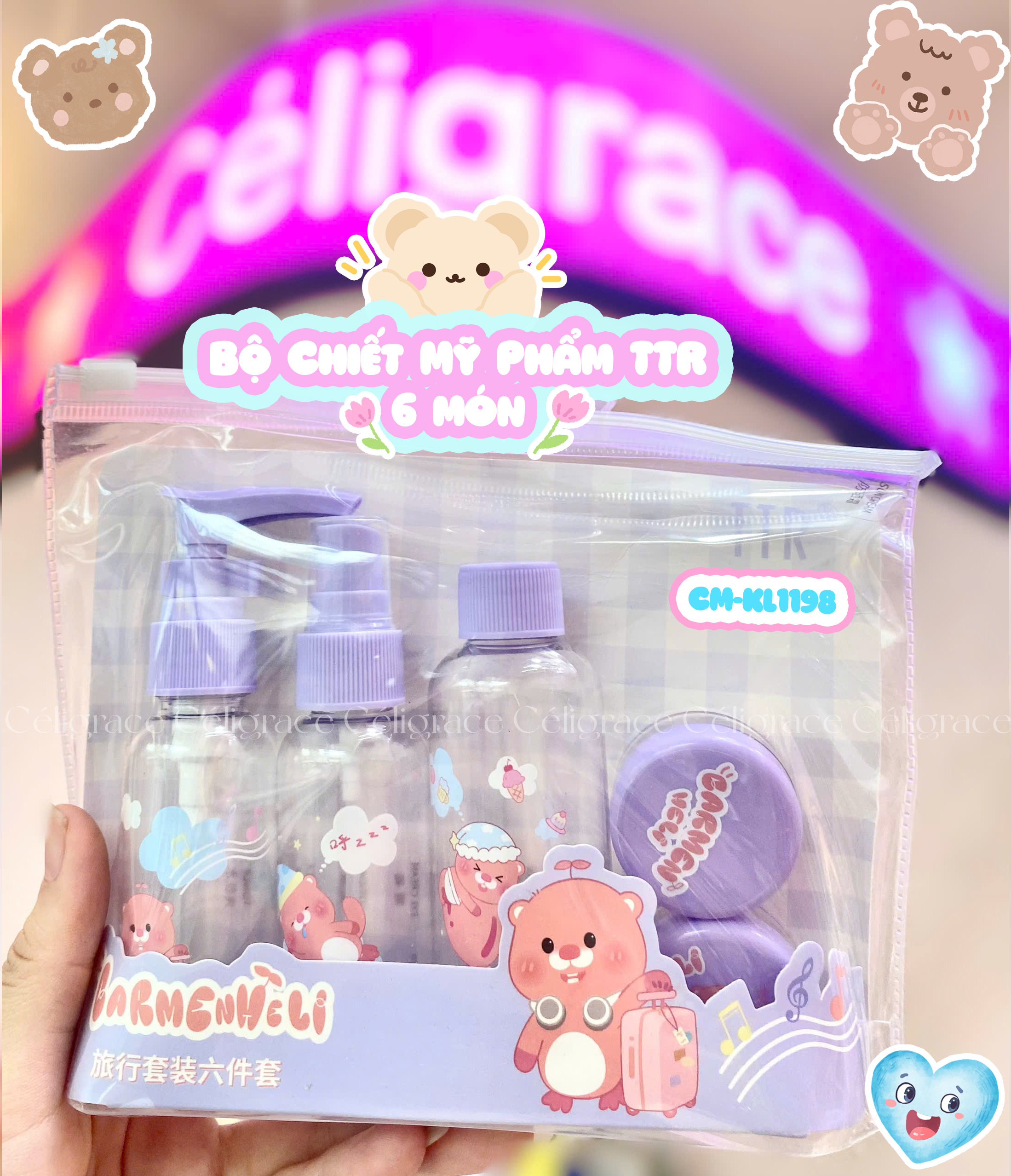 CM-KL1198 [SET 6 MÓN] - Bộ Chiết Mỹ Phẩm TTR Carmen Heli (Tím)