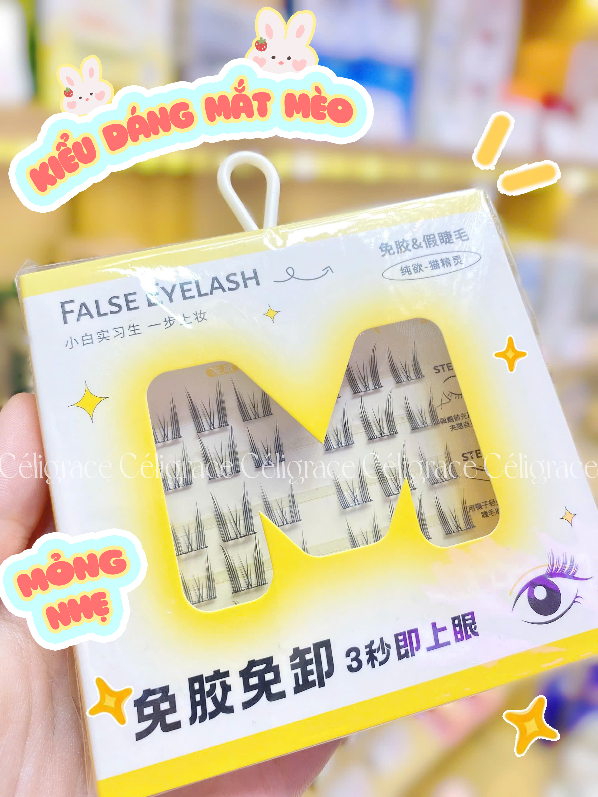 H-9076 - Mi Giả Từng Cụm HEY Tự Dính Không Dùng Keo, Phong Cách Mắt Mèo