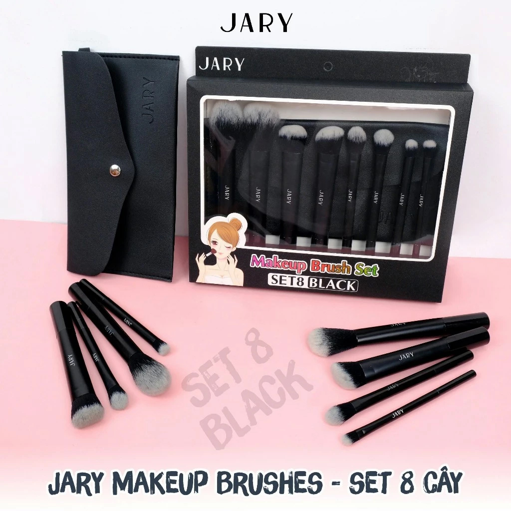 Bộ Cọ Trang Điểm Set 8 Cây Kèm Túi Đựng Da PU Jary Makeup Brush