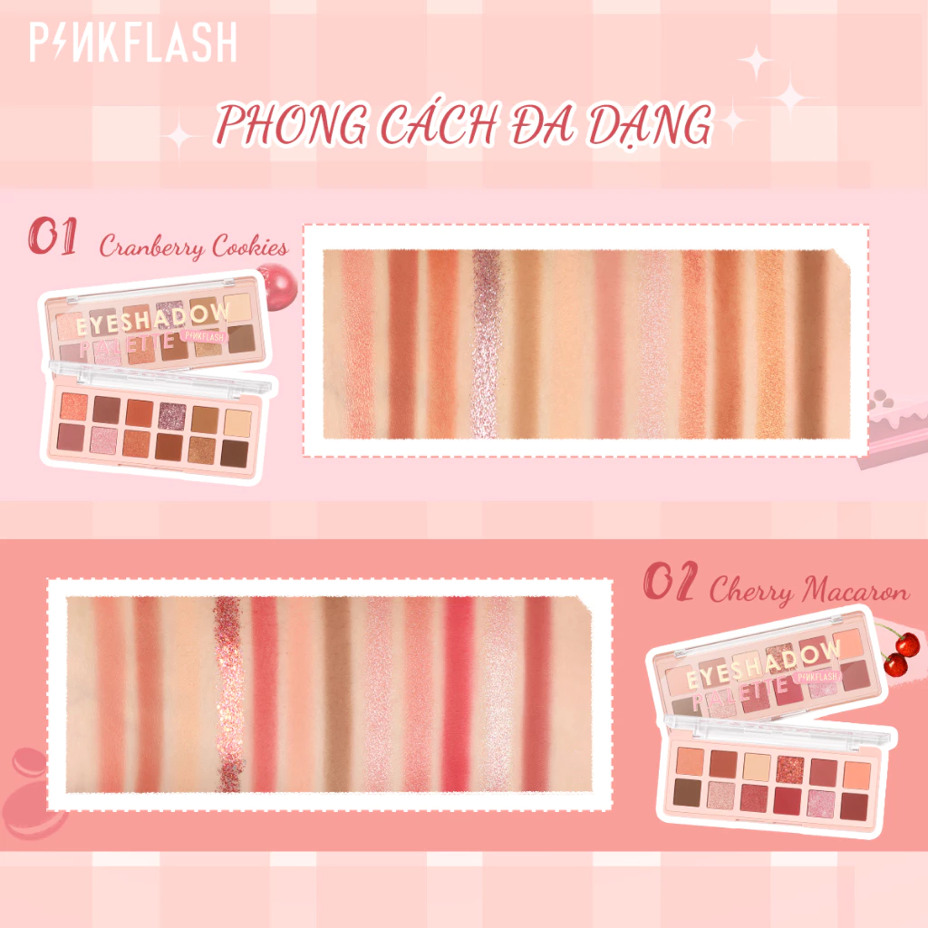Phấn Mắt PINKFLASH 12 Ô Lâu Trôi Có Nhũ Ánh Kim Pink Dessert Pro Touch Eyeshadow Palette PF-E15