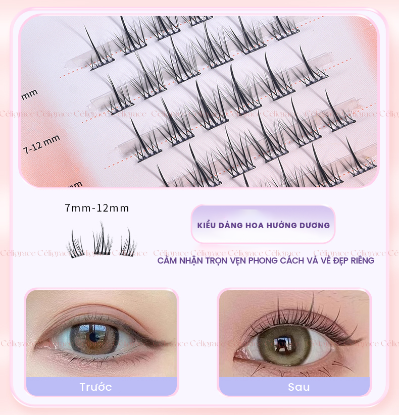 H-9077 - Mi Giả Từng Cụm HEY Tự Dính Không Dùng Keo, Phong Cách Hoa Hướng Dương (Cam)