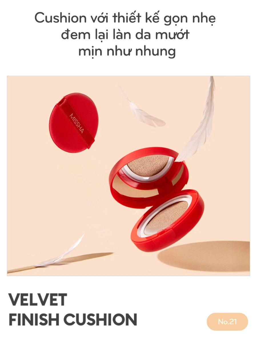 Cushion MISSHA Kiềm Dầu Che Phủ Cao Velvet Finish SPF50+/PA+++ 15g (Đỏ)