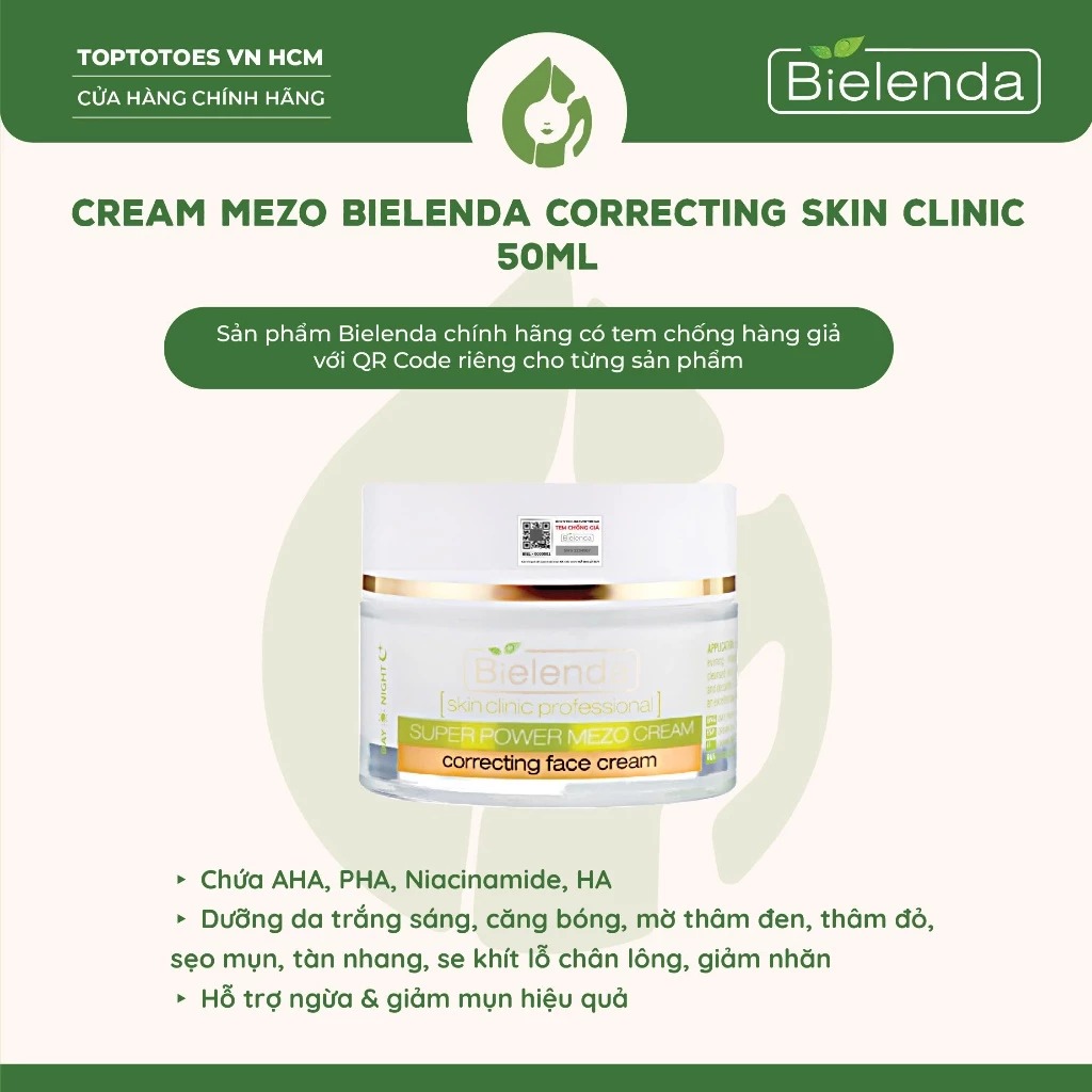 Kem Dưỡng Bielenda Dưỡng Trắng Mờ Thâm Super Power Mezo Correcting Face Cream 50ml