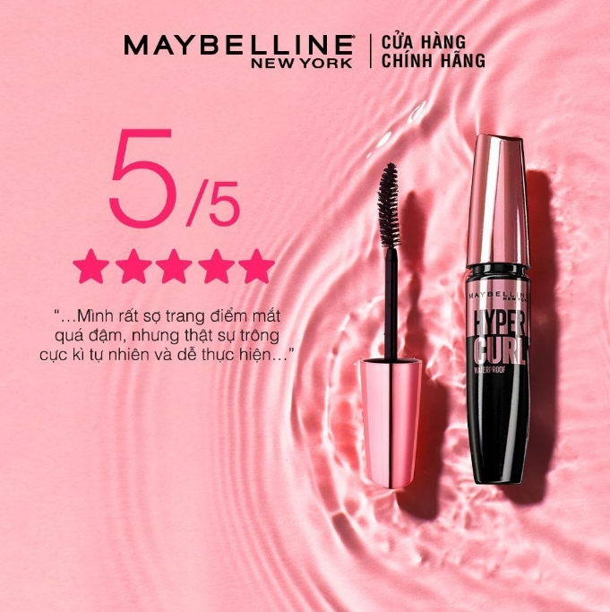 Mascara MAYBELLINE Làm Dài Và Cong Mi, Không Lem Không Trôi The Hyper Curl Mascara 9.2g (Đen Hồng)