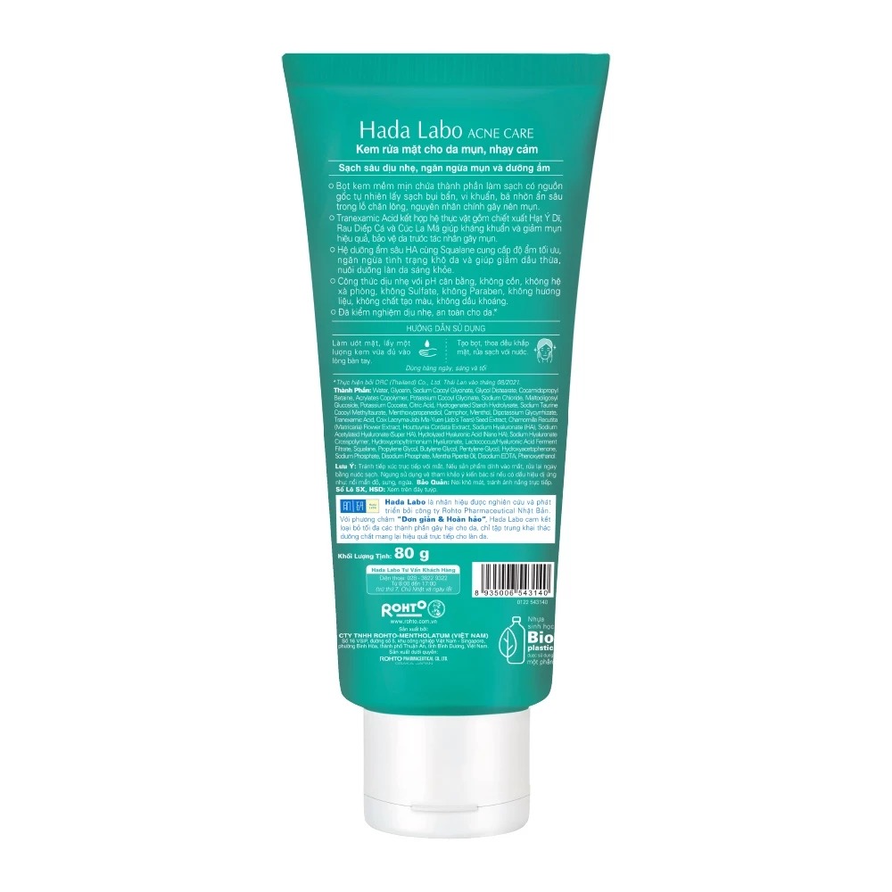 Kem Rửa Mặt Hada Labo Cho Da Mụn Và Nhạy Cảm Acne Care Calming Cleanser 80g