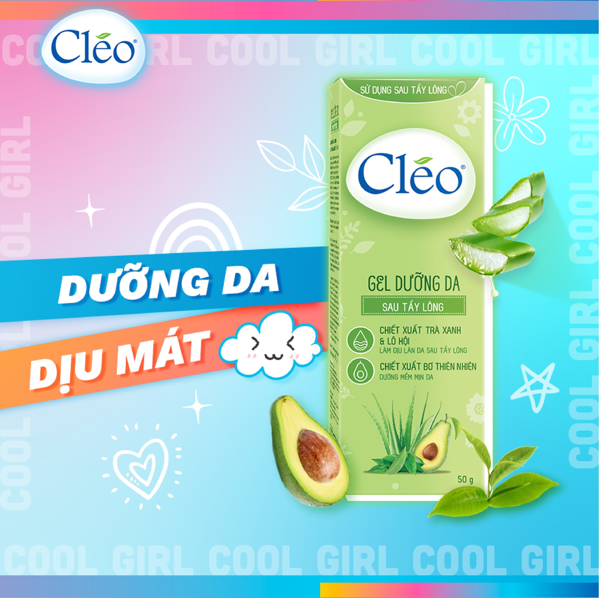 Gel Dưỡng Da Sau Tẩy Lông Cléo Dưỡng Ẩm Và Dịu Da Post Depilatory Soothing Gel 50g