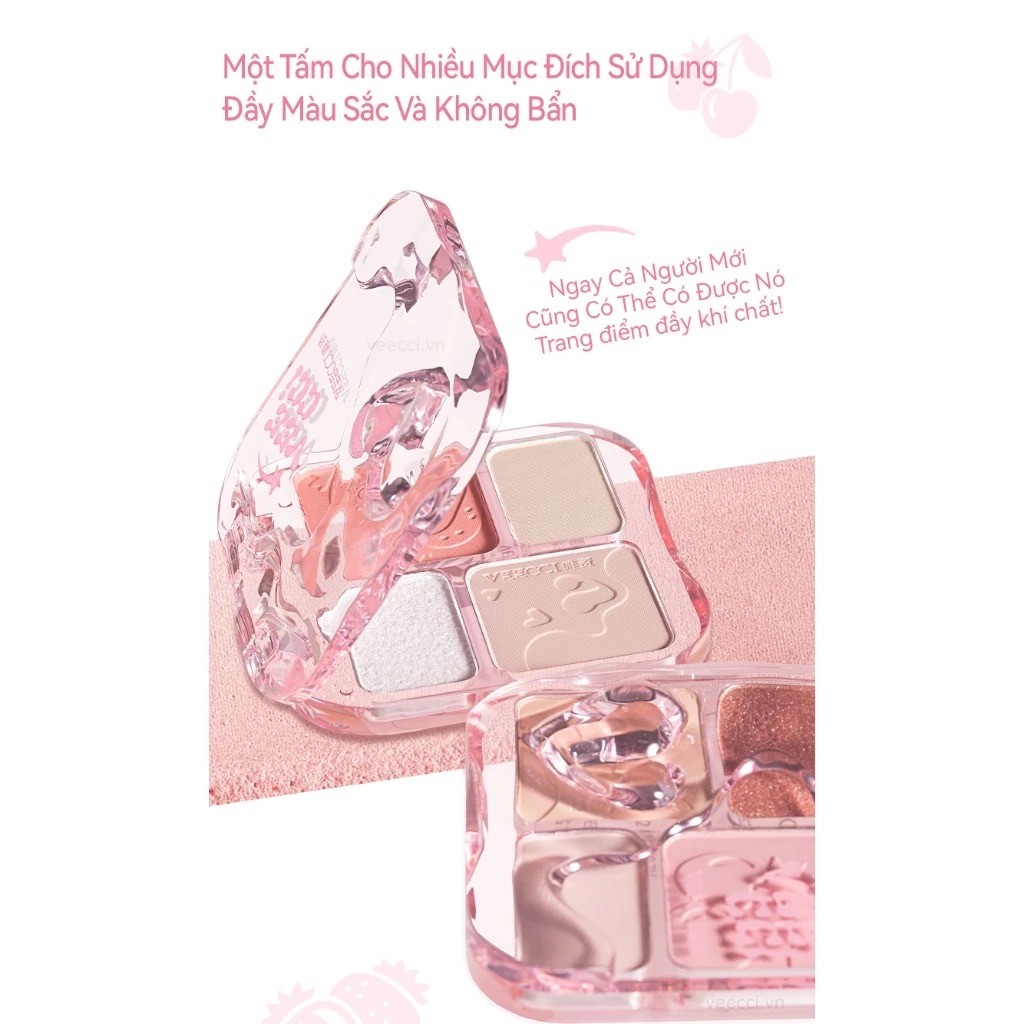 Bảng Phấn Bắt Sáng Và Highlight VEECCI 4 Ô Tự Nhiên Lâu Trôi 9g
