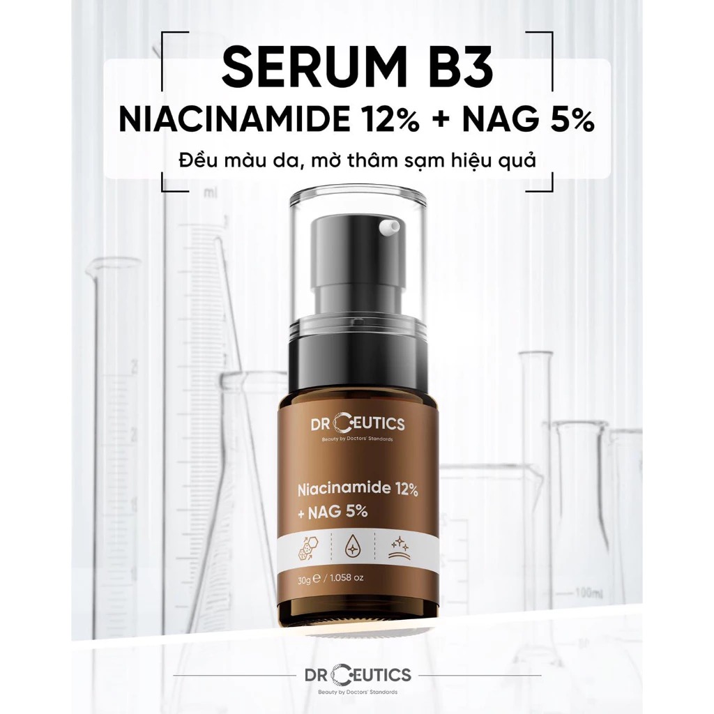 Serum DrCeutics Hỗ Trợ Dưỡng Sáng, Giảm Thâm Mụn, Kiềm Dầu Niacinamide 12%+ NAG 5% 30g