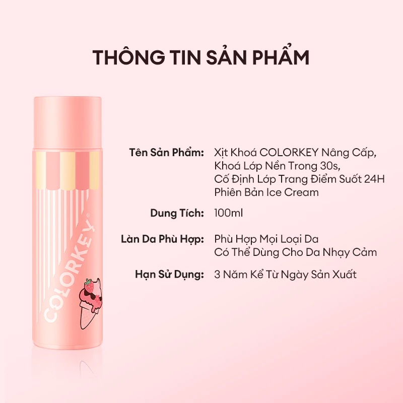 [Phiên Bản ICE CREAM] Xịt Khóa Trang Điểm Colorkey Airy Soft Matte Makeup Setting Spray 100ML