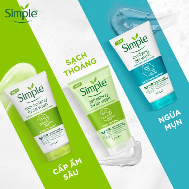Sữa Rửa Mặt Simple Dịu Nhẹ, Dành Cho Da Nhạy Cảm Kind To Skin Refreshing Facial Wash 150ml (Gel)