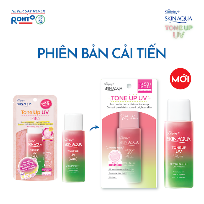 Sữa Chống Nắng Sunplay SKIN AQUA Hiệu Chỉnh Sắc Da Tone Up UV Milk Happiness Aura - Rose SPF50+/PA++++ 50g (Hồng-Chai)