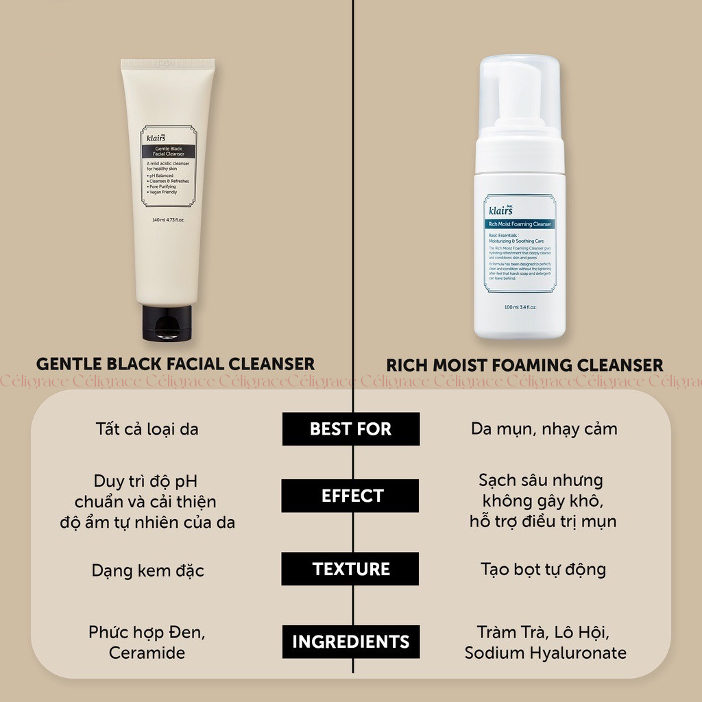 Sữa Rửa Mặt Klairs Dưỡng Ẩm, Dịu Nhẹ, Sạch Sâu Gentle Black Facial Cleanser 140ml