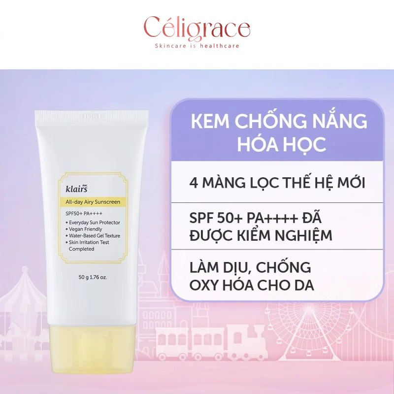 Kem Chống Nắng Klairs Ẩm Mượt, Làm Dịu Da All-day Airy Sunscreen SPF50+ PA++++ 50g
