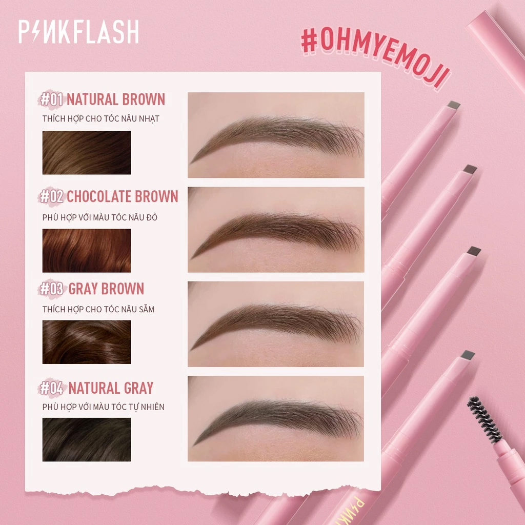 Chì Kẻ Lông Mày Chống Nước Giữ Màu Tích Hợp Đầu Cọ Chải Tiện Dụng PINKFLASH 0.2g