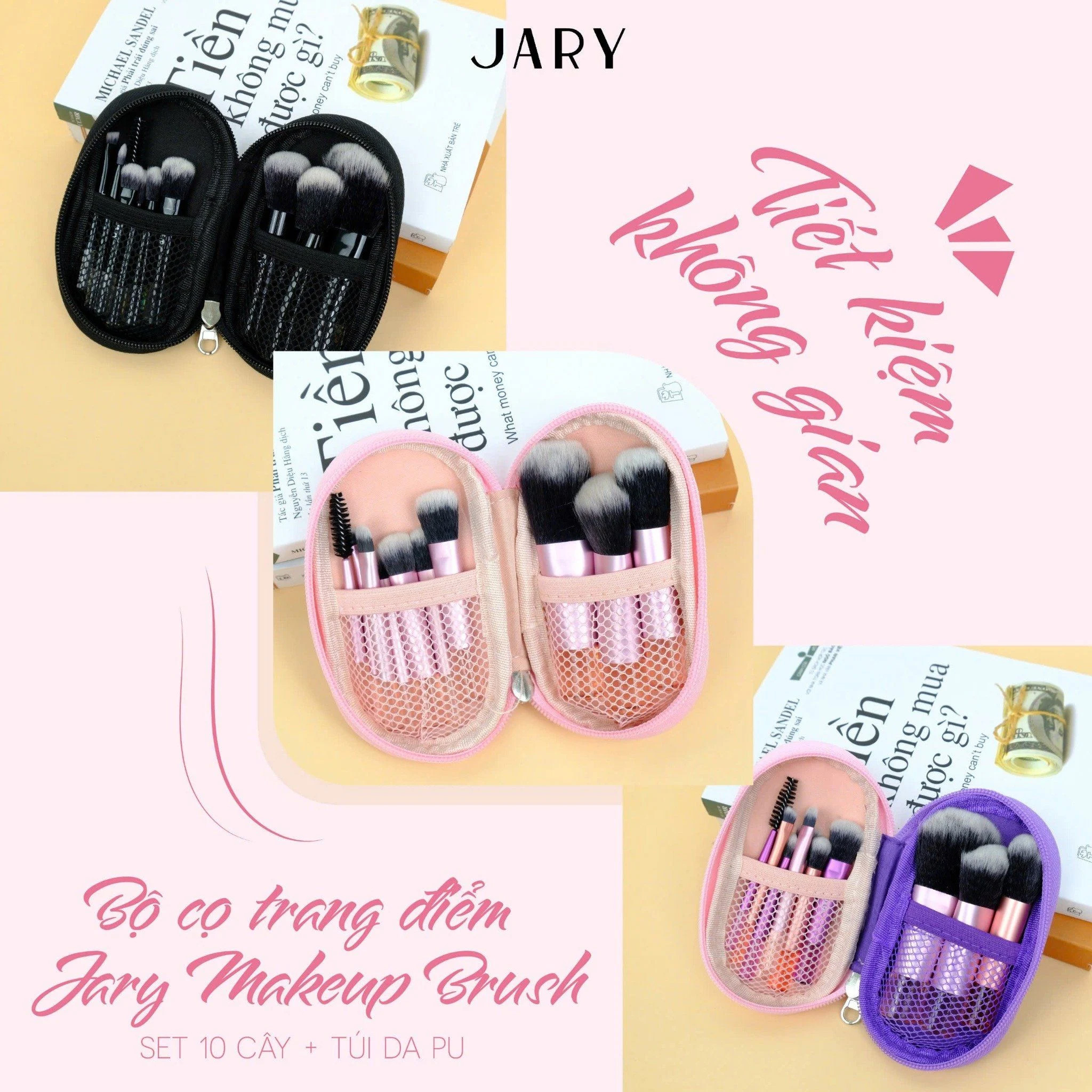 Bộ Cọ Trang Điểm Set 10 Cây Kèm Túi Đựng da PU JARY Make Up Brush