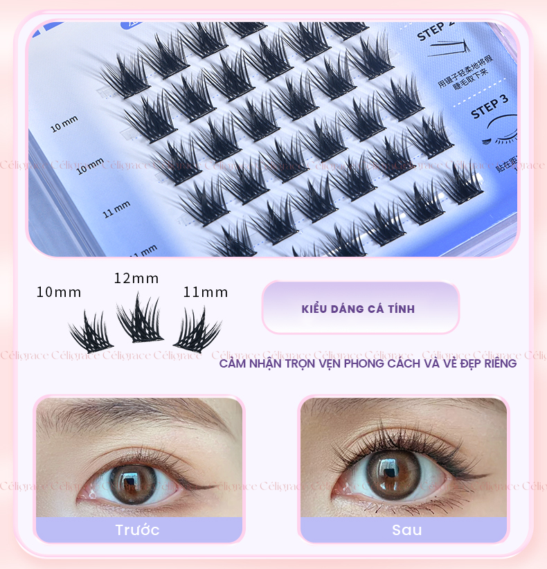 H-9078 - Mi Giả Từng Cụm HEY Tự Dính Không Dùng Keo, Phong Cách Cá Tính